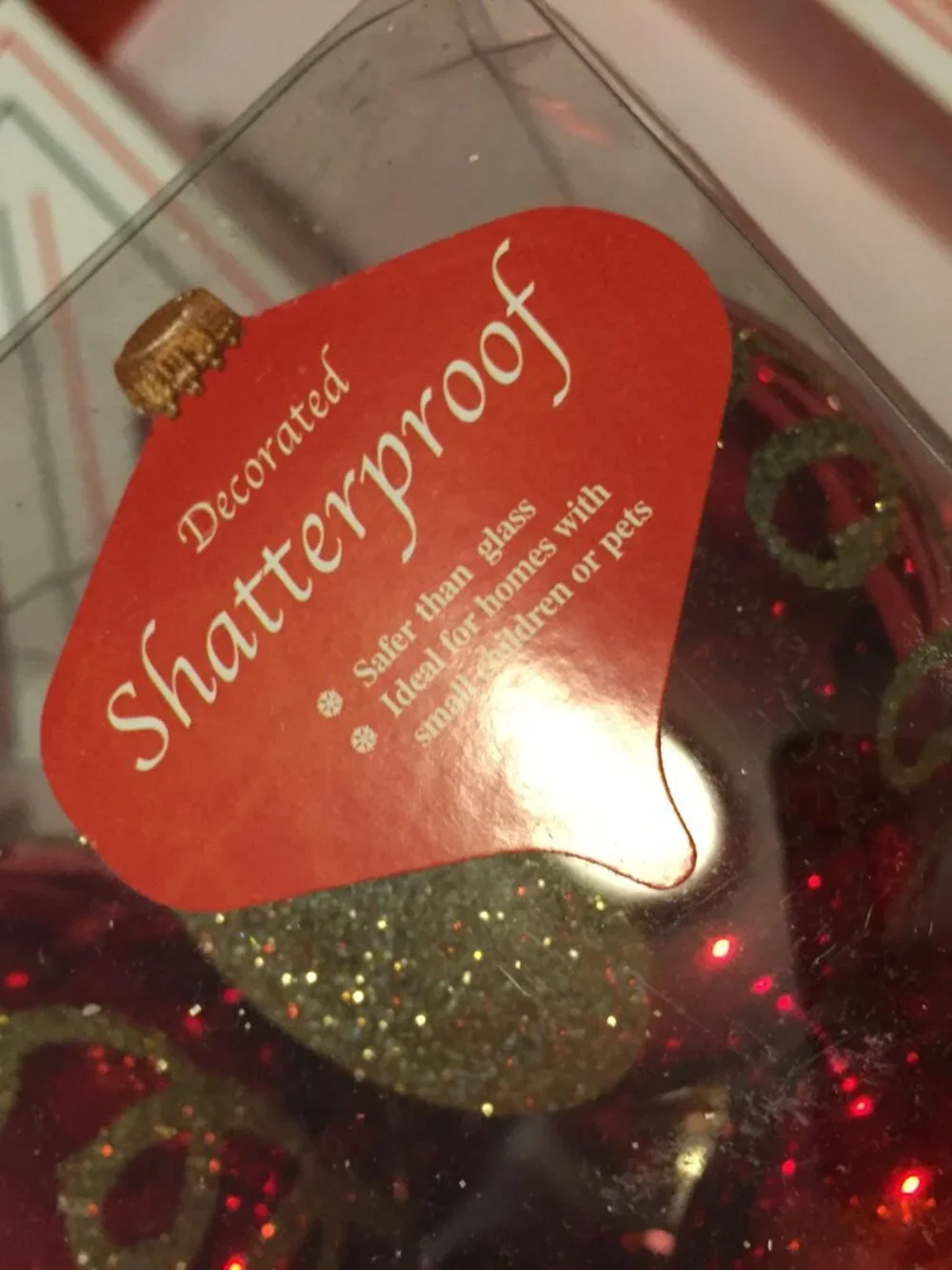 Red Shatterproof Christmas Ornaments Lot As Shown Matching Gold Glitter Teardrop